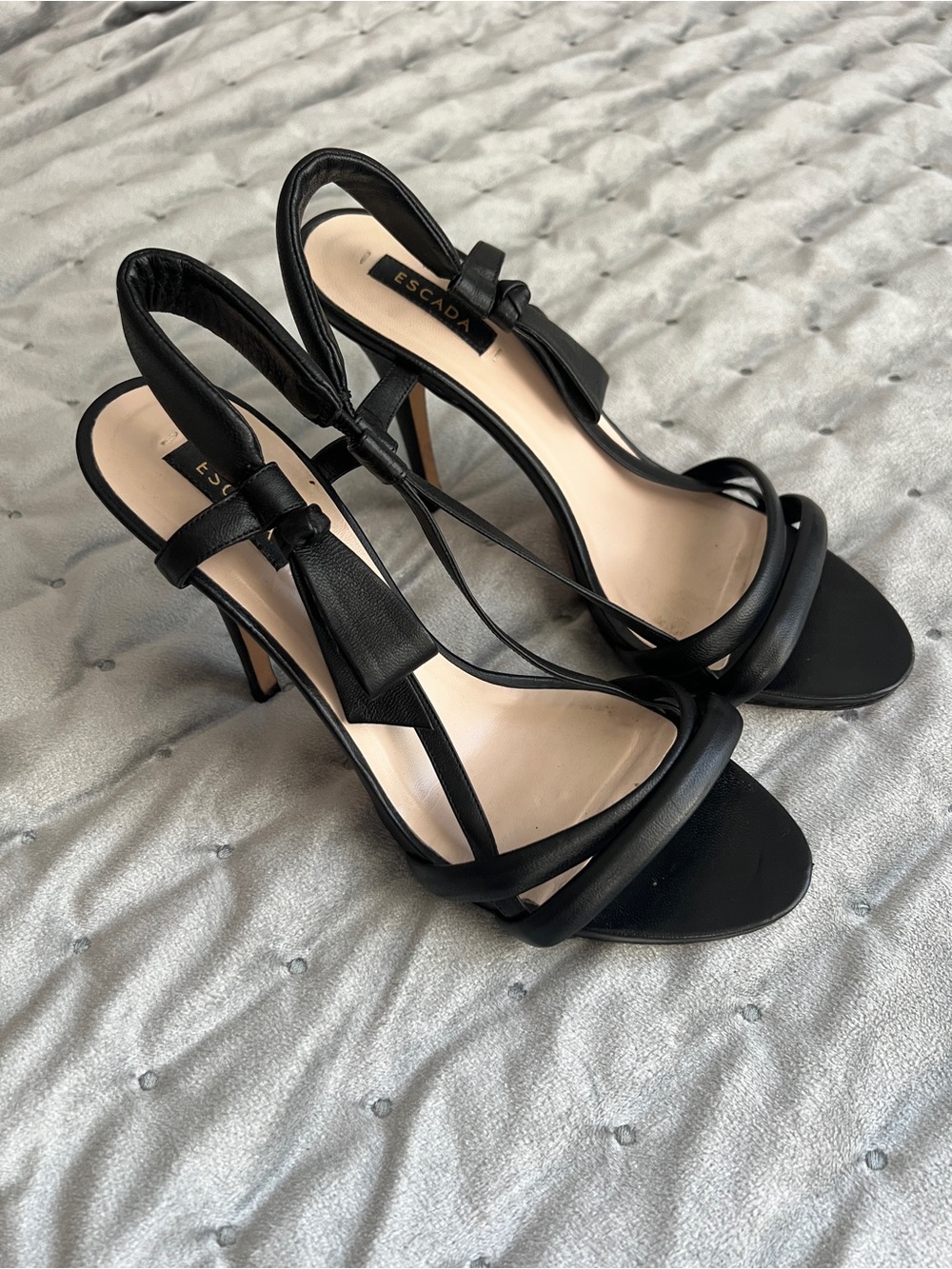 Escada Black Leather Bow Slingback Heels